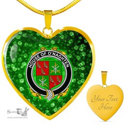 ScotsTee Shop Irish House of O NAGHTEN Coat of Arms Crest Ireland Shamrock Heart Necklace
