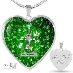 ScotsTee Shop Irish McCaffrey Coat of Arms Crest Ireland Shamrock Heart Necklace