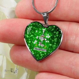 ScotsTee Shop Irish McCaffrey Coat of Arms Crest Ireland Shamrock Heart Necklace