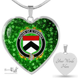 ScotsTee Shop Irish House of O TIERNEY Coat of Arms Crest Ireland Shamrock Heart Necklace