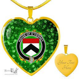 ScotsTee Shop Irish House of O TIERNEY Coat of Arms Crest Ireland Shamrock Heart Necklace