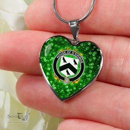 ScotsTee Shop Irish House of O KIRWAN Coat of Arms Crest Ireland Shamrock Heart Necklace