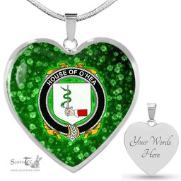 ScotsTee Shop Irish House of O HEA Coat of Arms Crest Ireland Shamrock Heart Necklace