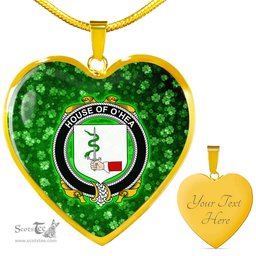 ScotsTee Shop Irish House of O HEA Coat of Arms Crest Ireland Shamrock Heart Necklace