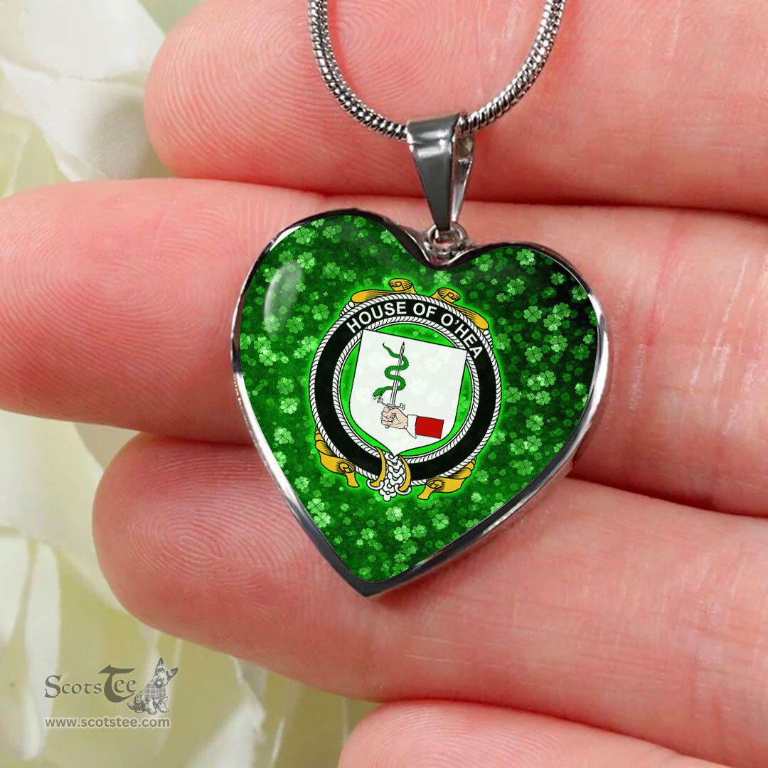 ScotsTee Shop Irish House of O HEA Coat of Arms Crest Ireland Shamrock Heart Necklace