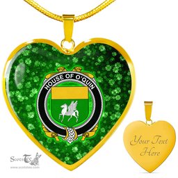 ScotsTee Shop Irish House of O QUIN Annaly Coat of Arms Crest Ireland Shamrock Heart Necklace