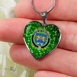 ScotsTee Shop Irish House of O MEAGHER Coat of Arms Crest Ireland Shamrock Heart Necklace
