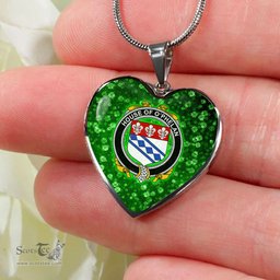 ScotsTee Shop Irish House of O PHELAN Coat of Arms Crest Ireland Shamrock Heart Necklace