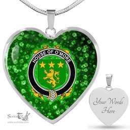 ScotsTee Shop Irish House of O MORE Coat of Arms Crest Ireland Shamrock Heart Necklace