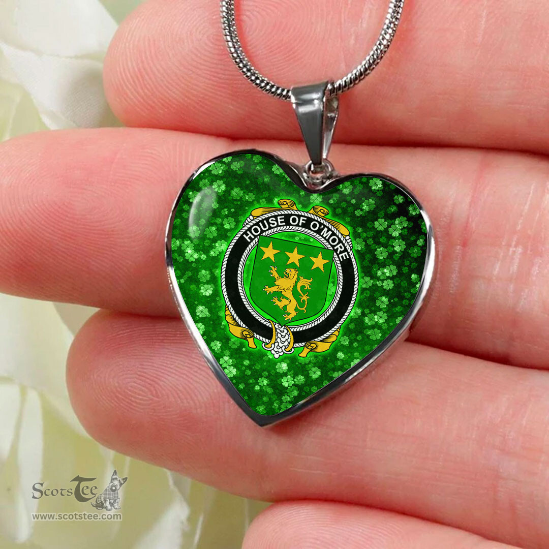 ScotsTee Shop Irish House of O MORE Coat of Arms Crest Ireland Shamrock Heart Necklace