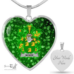 ScotsTee Shop Irish Kee or McKee Coat of Arms Crest Ireland Shamrock Heart Necklace