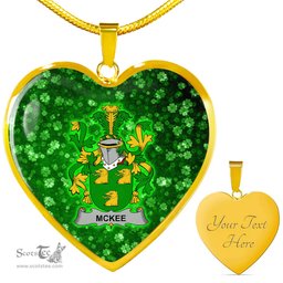 ScotsTee Shop Irish Kee or McKee Coat of Arms Crest Ireland Shamrock Heart Necklace