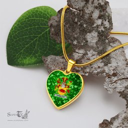 ScotsTee Shop Irish Malley or O Malley Coat of Arms Crest Ireland Shamrock Heart Necklace