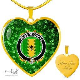ScotsTee Shop Irish House of O HARA Coat of Arms Crest Ireland Shamrock Heart Necklace