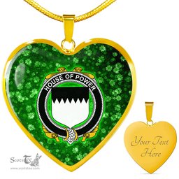 ScotsTee Shop Irish House of POWER Coat of Arms Crest Ireland Shamrock Heart Necklace