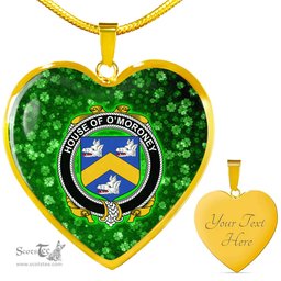 ScotsTee Shop Irish House of O MORONEY Coat of Arms Crest Ireland Shamrock Heart Necklace