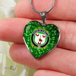 ScotsTee Shop Irish House of O MULLAN Coat of Arms Crest Ireland Shamrock Heart Necklace