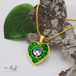 ScotsTee Shop Irish House of O KEARNEY Coat of Arms Crest Ireland Shamrock Heart Necklace