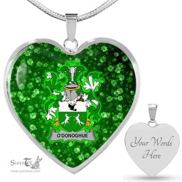 ScotsTee Shop Irish O Donoghue Coat of Arms Crest Ireland Shamrock Heart Necklace