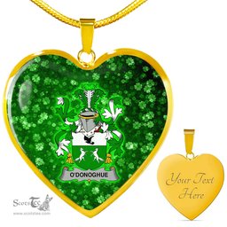 ScotsTee Shop Irish O Donoghue Coat of Arms Crest Ireland Shamrock Heart Necklace