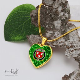 ScotsTee Shop Irish House of RYAN O Mulrian Coat of Arms Crest Ireland Shamrock Heart Necklace