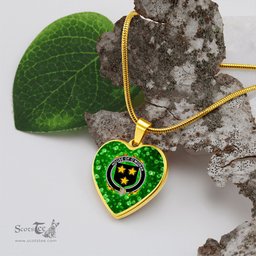 ScotsTee Shop Irish House of O MORAN Coat of Arms Crest Ireland Shamrock Heart Necklace