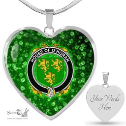 ScotsTee Shop Irish House of O HORAN Coat of Arms Crest Ireland Shamrock Heart Necklace
