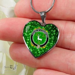ScotsTee Shop Irish House of O HENNESSY Coat of Arms Crest Ireland Shamrock Heart Necklace