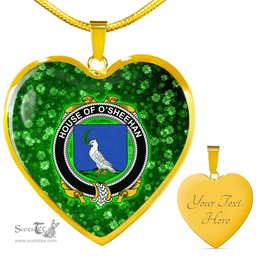 ScotsTee Shop Irish House of O SHEEHAN Coat of Arms Crest Ireland Shamrock Heart Necklace