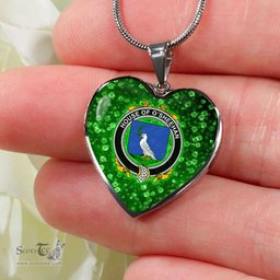 ScotsTee Shop Irish House of O SHEEHAN Coat of Arms Crest Ireland Shamrock Heart Necklace