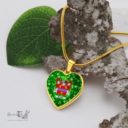 ScotsTee Shop Irish Mackin Coat of Arms Crest Ireland Shamrock Heart Necklace