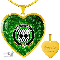 ScotsTee Shop Irish House of O HIGGIN Coat of Arms Crest Ireland Shamrock Heart Necklace