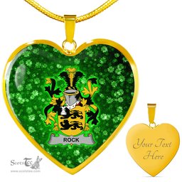 ScotsTee Shop Irish Rock Coat of Arms Crest Ireland Shamrock Heart Necklace