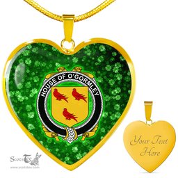 ScotsTee Shop Irish House of O GORMLEY Coat of Arms Crest Ireland Shamrock Heart Necklace