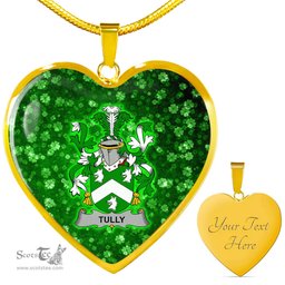 ScotsTee Shop Irish Tuly or McAtilla Coat of Arms Crest Ireland Shamrock Heart Necklace
