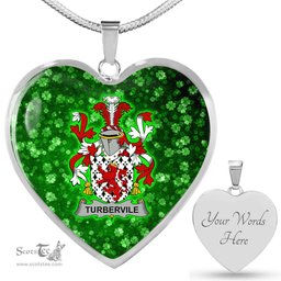 ScotsTee Shop Irish Tubervile or Tuberville Coat of Arms Crest Ireland Shamrock Heart Necklace