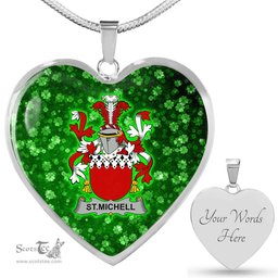 ScotsTee Shop Irish St.Michell Coat of Arms Crest Ireland Shamrock Heart Necklace