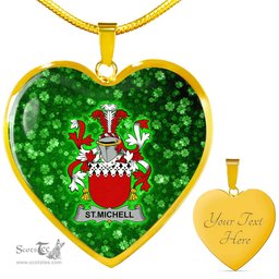 ScotsTee Shop Irish St.Michell Coat of Arms Crest Ireland Shamrock Heart Necklace