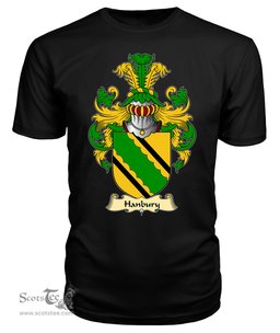 Hanbury (of Pontypool, Monmouthshire) Coat Of Arms Family Crest Wales V23 T Shirt ScotsTee Shop
