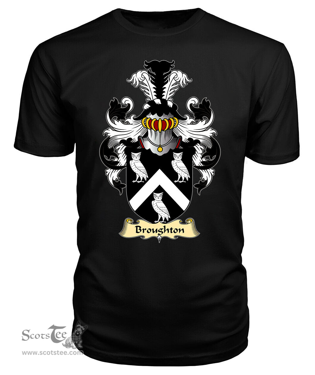 Broughton (of Broughton, Bishops Castle) Coat Of Arms Family Crest Wales V23 T Shirt ScotsTee Shop