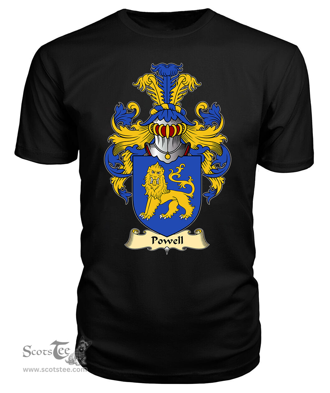 Powell (of Rhiwabon, Denbighshire) Coat Of Arms Family Crest Wales V23 T Shirt ScotsTee Shop