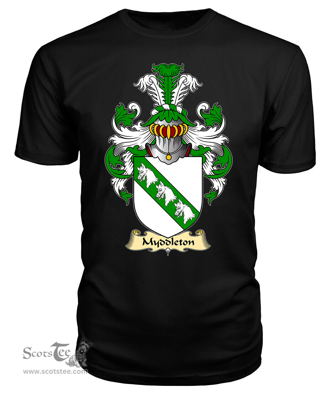 Myddleton (of Gwenynog, Denbighshire) Coat Of Arms Family Crest Wales V23 T Shirt ScotsTee Shop