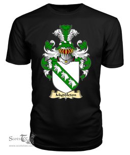 Myddleton (of Gwenynog, Denbighshire) Coat Of Arms Family Crest Wales V23 T Shirt ScotsTee Shop