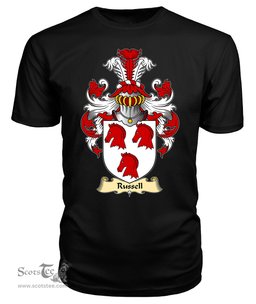 Russell (of Brimaston, Pembrokeshire) Coat Of Arms Family Crest Wales V23 T Shirt ScotsTee Shop