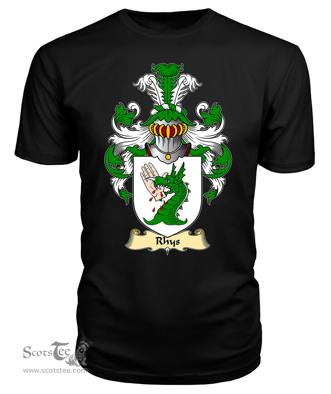 Rhys (GOCH OF YSTRAD YW) Coat Of Arms Family Crest Wales V23 T Shirt ScotsTee Shop