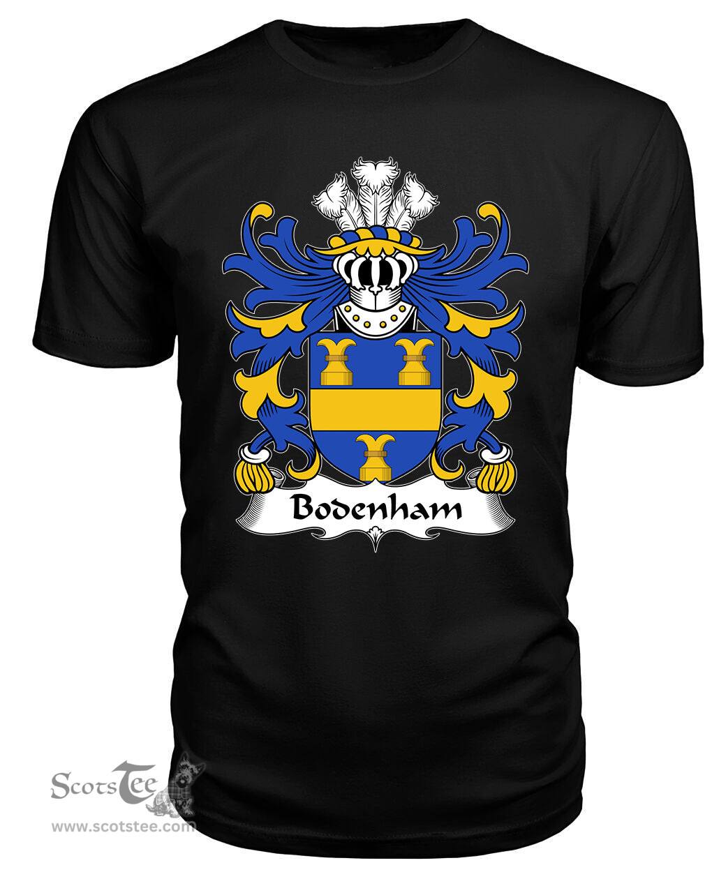 ScotsTee Bodenham (of Rotherwas, Hereforshire) Coat Of Arms Family Crest Welsh Armorial T Shirt