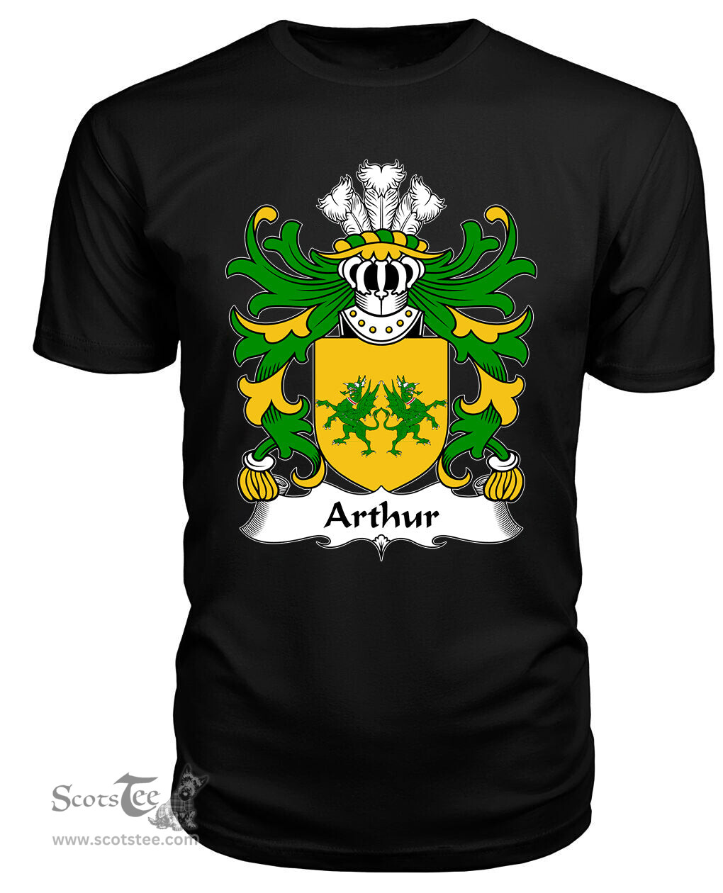 ScotsTee Arthur I (ab uthr pendragon-King Arthur) Coat Of Arms Family Crest Welsh Armorial T Shirt