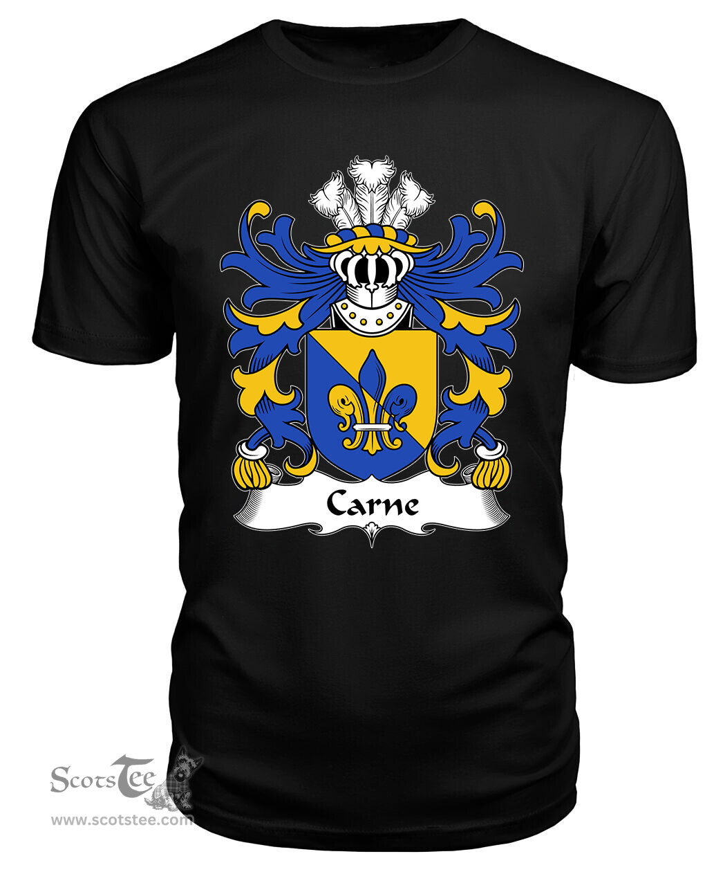 ScotsTee Carne (of Nash and Ewenni, Glamorgan) Coat Of Arms Family Crest Welsh Armorial T Shirt