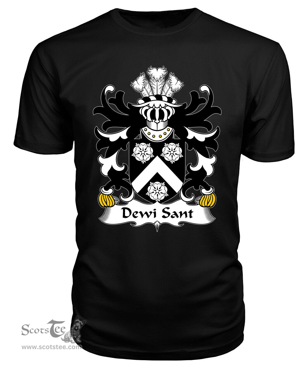 ScotsTee Dewi Sant (Saint David) Coat Of Arms Family Crest Welsh Armorial T Shirt