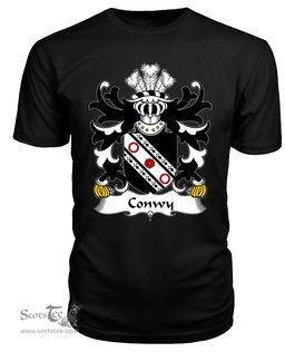 ScotsTee Conwy (of Bodrhyddan, Flint) Coat Of Arms Family Crest Welsh Armorial T Shirt